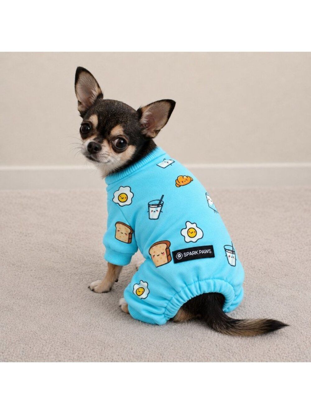 Spark Paws Dog Pajamas Breakfast Blue Novelty Print Small Pet Jumpsuit Cute Cozy